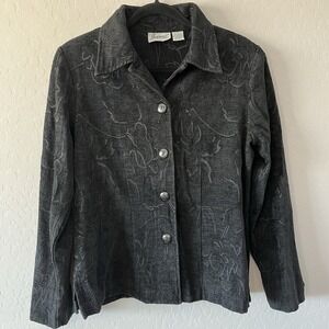VTG Joanna Blouse Women's Size Medium, Black Long Sleeve Button Up Shoulder Pads